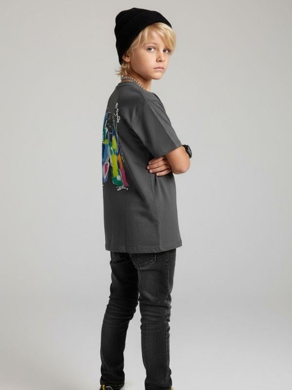 Erkek Çocuk Pamuklu Sırt Baskılı Kısa Kollu Tasarım T-shirt