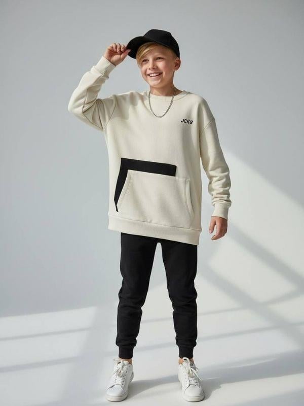 Erkek Çocuk Pamuklu Üç İplik Şardonlu Oversize Sweatshirt