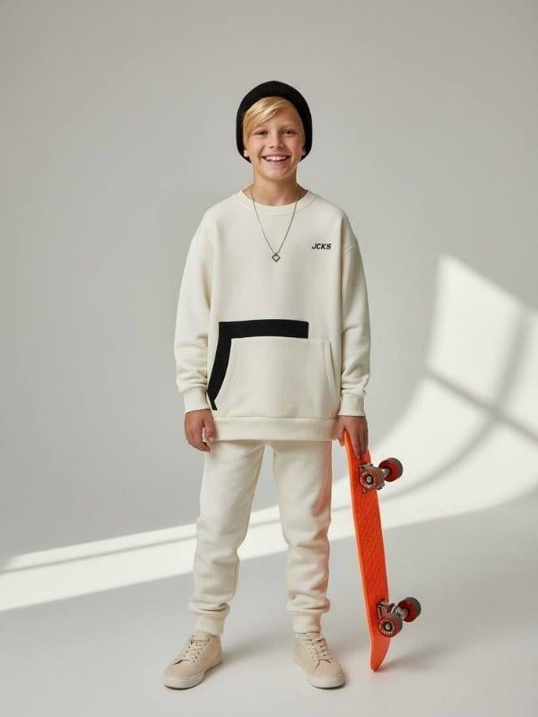 Erkek Çocuk Pamuklu Üç İplik Şardonlu Oversize Sweatshirt