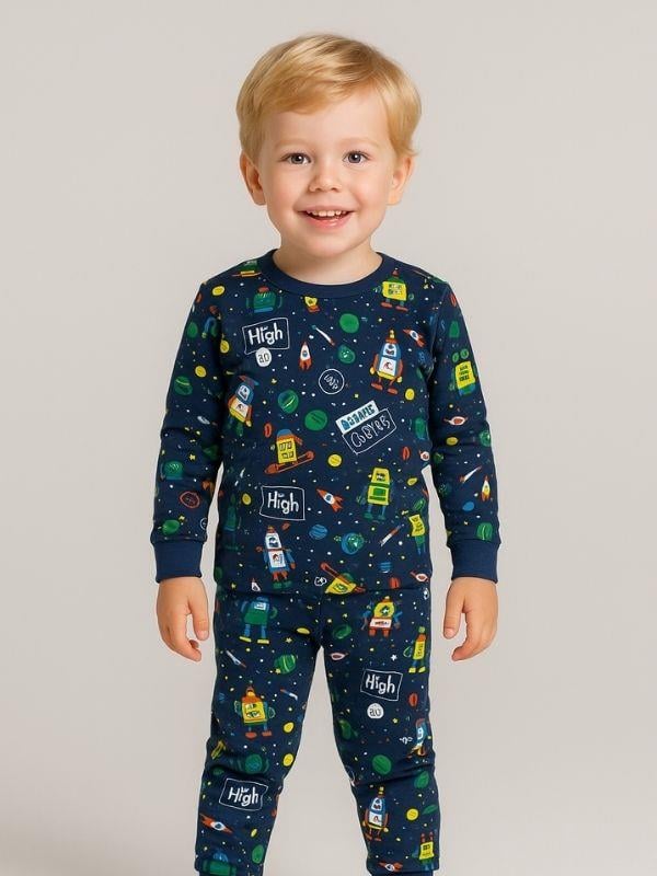 Erkek Çocuk Pamuklu Uzay Baskılı Pijama Takımı