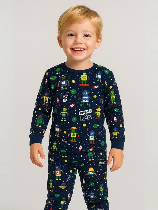 Erkek Çocuk Pamuklu Uzay Baskılı Pijama Takımı