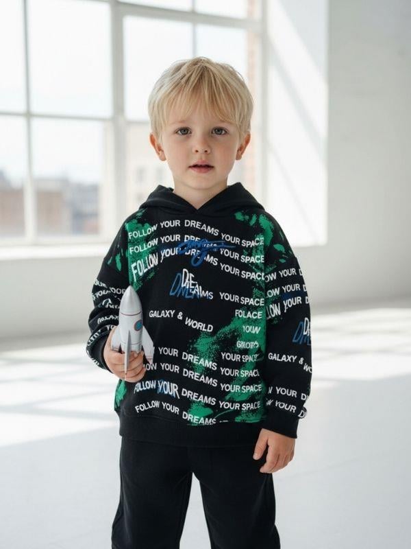 Erkek Çocuk Pamuklu Yazı Baskılı Kapüşonlu Eşofman Takımı