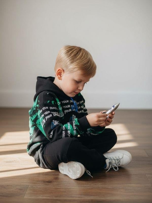 Erkek Çocuk Pamuklu Yazı Baskılı Kapüşonlu Eşofman Takımı