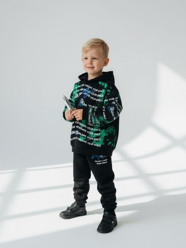 Erkek Çocuk Pamuklu Yazı Baskılı Kapüşonlu Eşofman Takımı