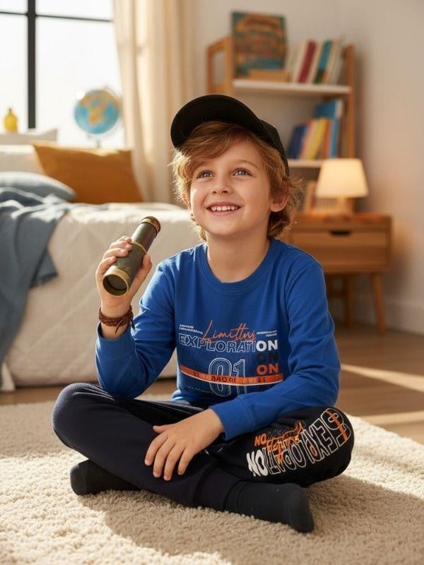 Erkek Çocuk Pamuklu Yazı Baskılı Pijama Takımı