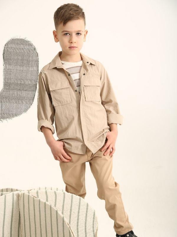 Erkek Çocuk Paraşüt Kumaş Çıtçıtlı Cepli Gömlek