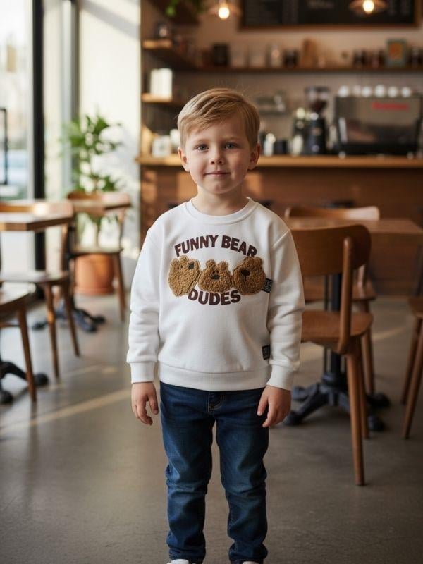 Erkek Çocuk Peluş Ayıcık İşlemeli Sweatshirt