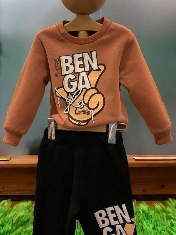 Erkek Çocuk Şardonlu 3 İplik Benga Yazılı Eşofman Takım