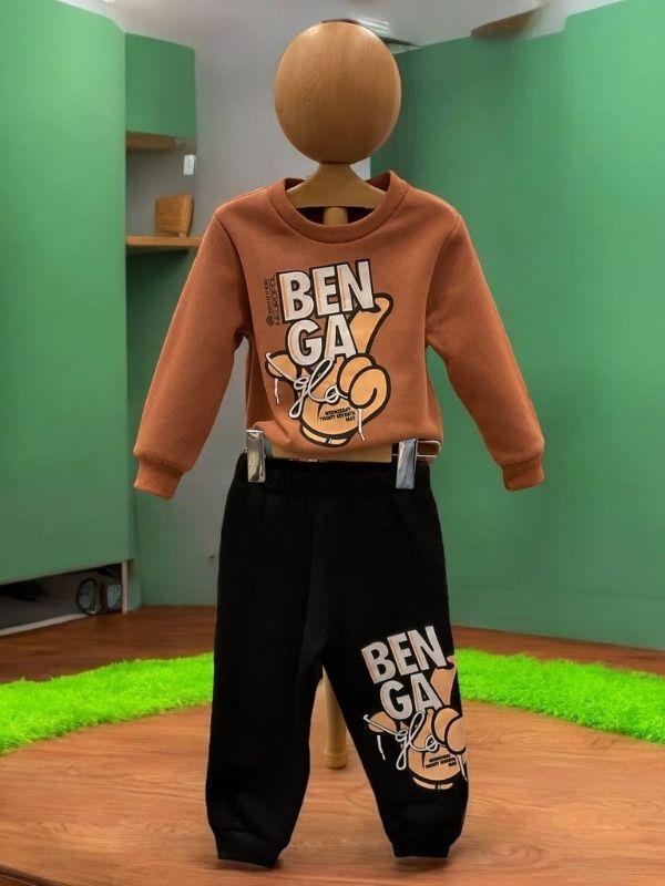 Erkek Çocuk Şardonlu 3 İplik Benga Yazılı Eşofman Takım
