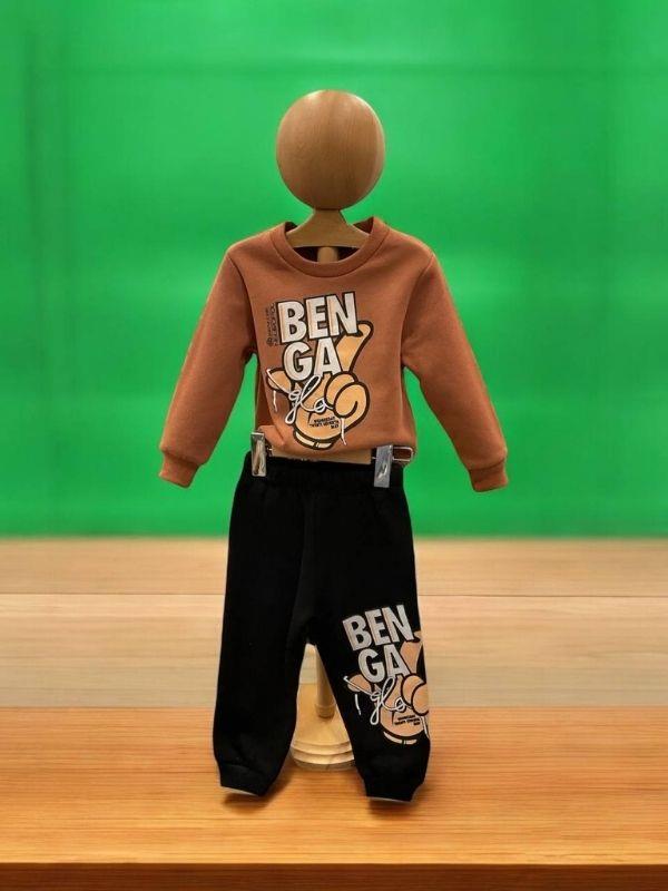 Erkek Çocuk Şardonlu 3 İplik Benga Yazılı Eşofman Takım
