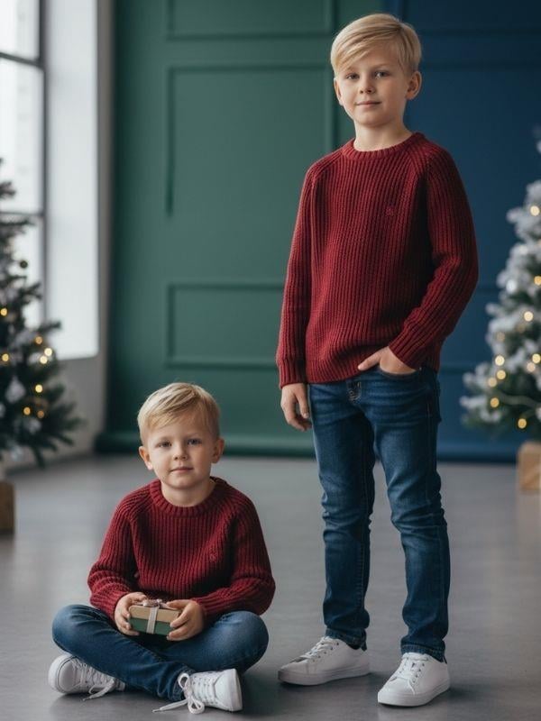 Erkek Çocuk Selanik Örgü Bordo Kazak