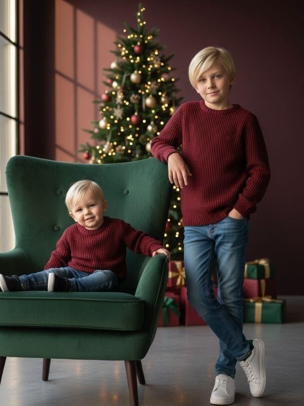 Erkek Çocuk Selanik Örgü Bordo Kazak