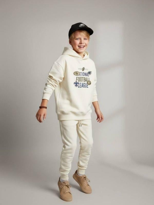 Erkek Çocuk Sırt Baskılı Football League Yazılı Kapüşonlu Sweatshirt