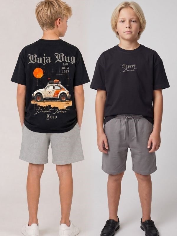Erkek Çocuk Sırt Baskılı Oversize Tasarım T-shirt