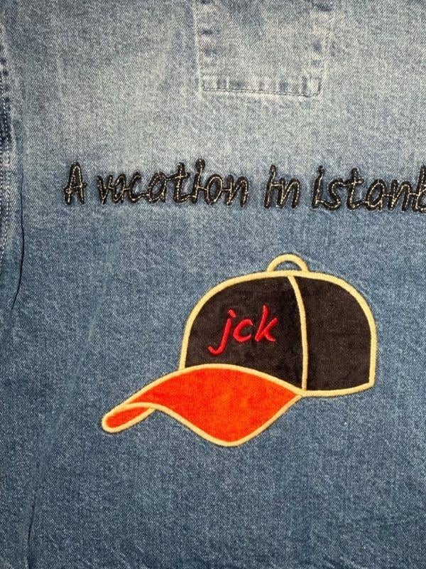 Erkek Çocuk Sırtı İşlemeli Büyük Cepli Kot Ceket