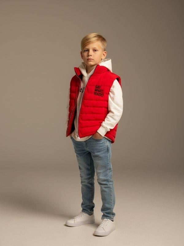 Erkek Çocuk Şişme Yelek T-shirt Jean Üçlü Şık Takım