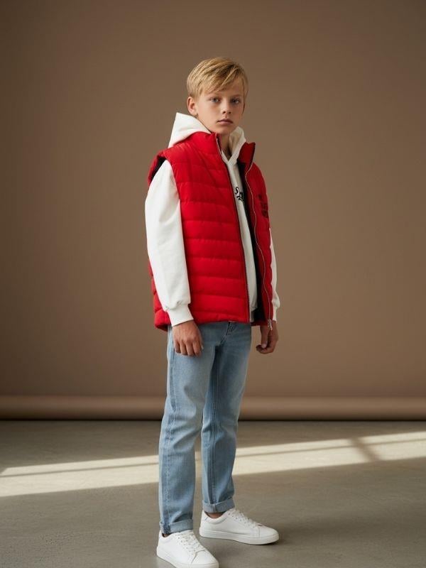 Erkek Çocuk Şişme Yelek T-shirt Jean Üçlü Şık Takım