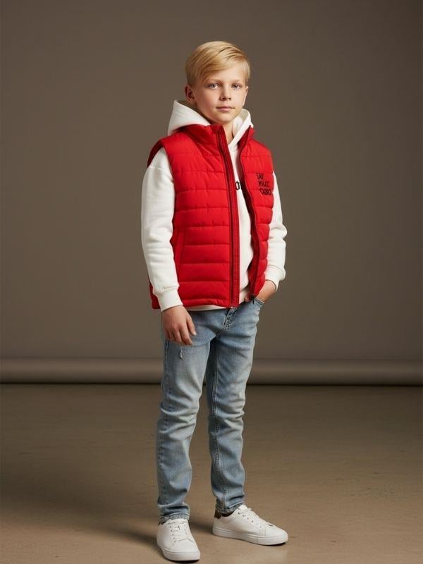 Erkek Çocuk Şişme Yelek T-shirt Jean Üçlü Şık Takım