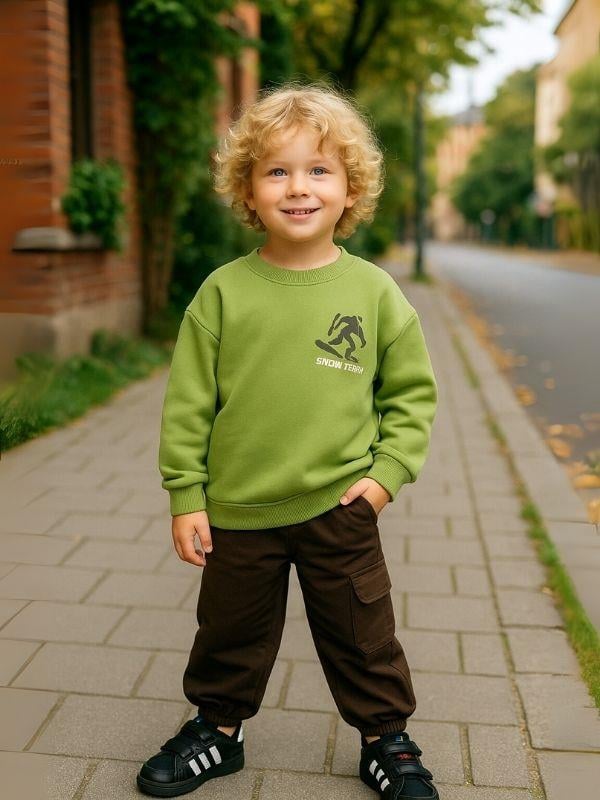 Erkek Çocuk Snow Team Yazılı Tasarım Sweatshirt