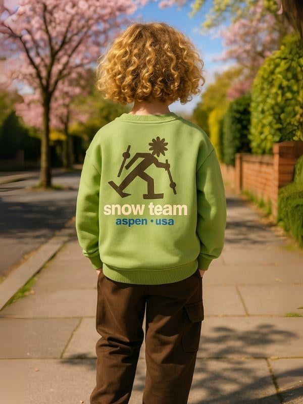 Erkek Çocuk Snow Team Yazılı Tasarım Sweatshirt