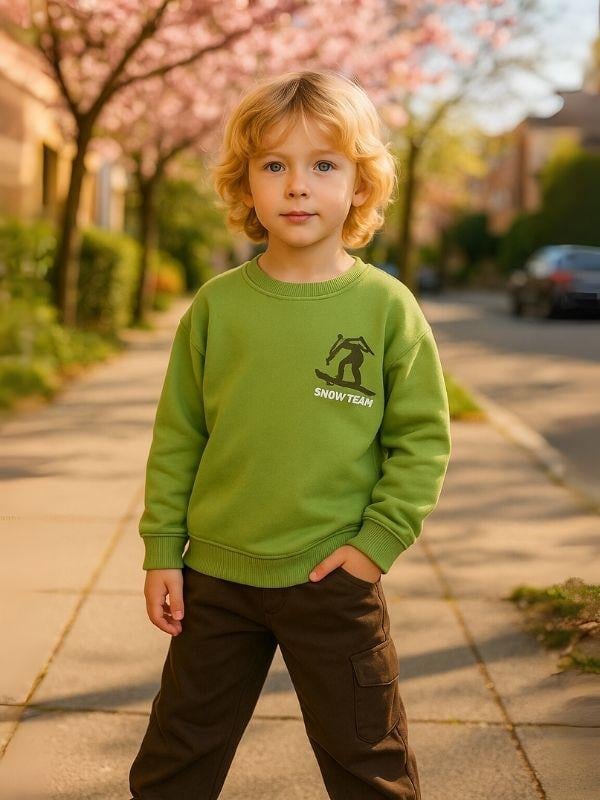 Erkek Çocuk Snow Team Yazılı Tasarım Sweatshirt