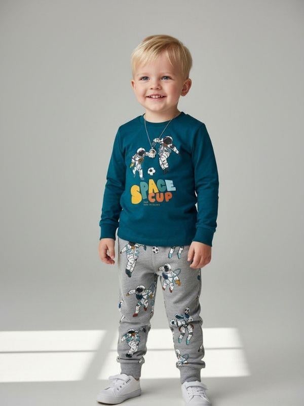 Erkek Çocuk Space Up Astronot Baskılı Uzun Kollu Pijama Takımı