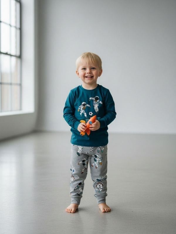 Erkek Çocuk Space Up Astronot Baskılı Uzun Kollu Pijama Takımı