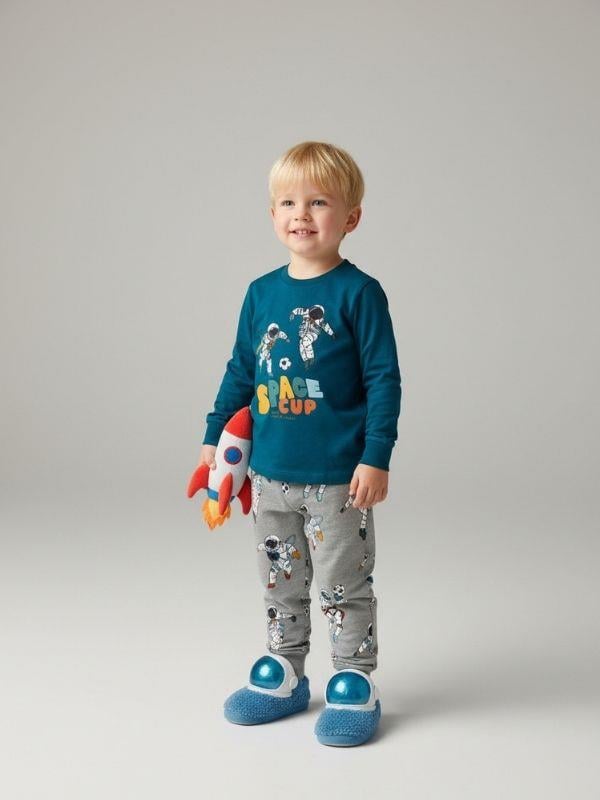 Erkek Çocuk Space Up Astronot Baskılı Uzun Kollu Pijama Takımı