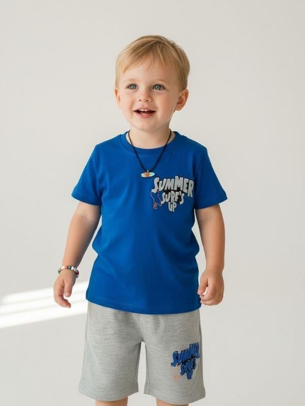 Erkek Çocuk Summer Sırt Baskılı Pamuklu Şortlu Takım