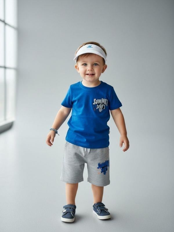 Erkek Çocuk Summer Sırt Baskılı Pamuklu Şortlu Takım