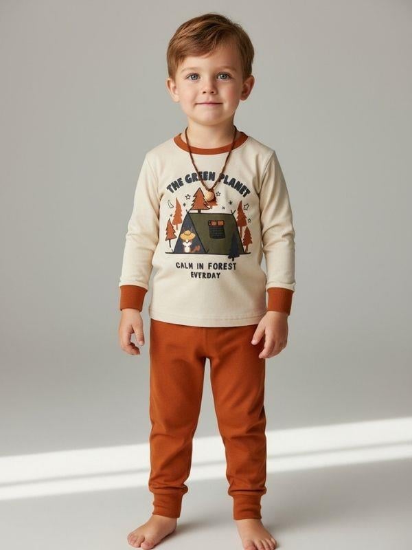 Erkek Çocuk The Green Planet Yazılı Uzun Kollu Pijama Takımı