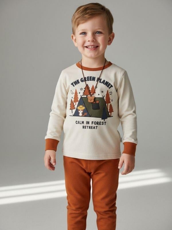 Erkek Çocuk The Green Planet Yazılı Uzun Kollu Pijama Takımı