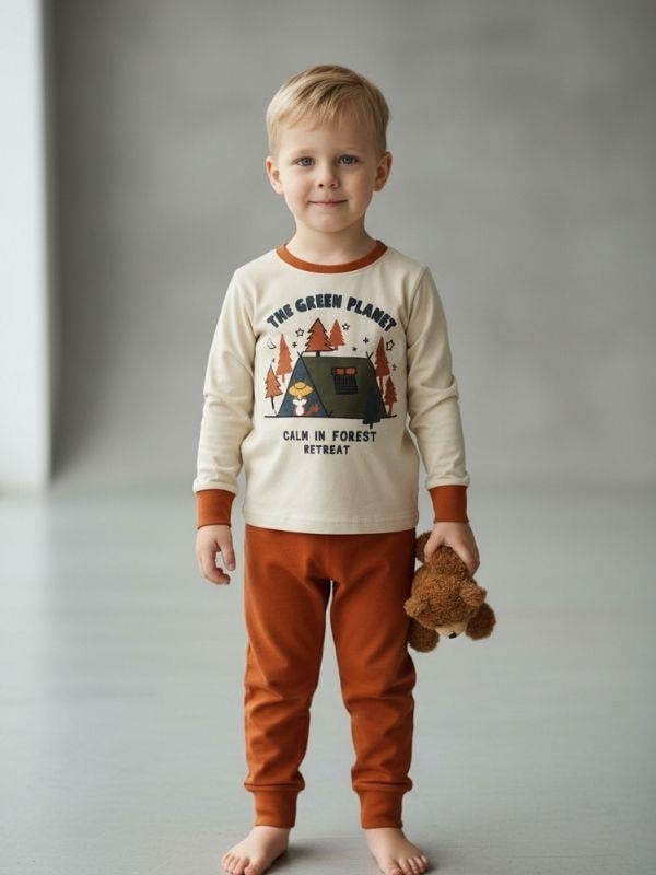 Erkek Çocuk The Green Planet Yazılı Uzun Kollu Pijama Takımı