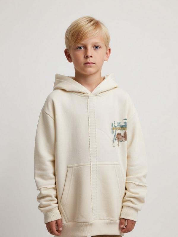 Erkek Çocuk Triko Detaylı Sırt Baskılı Tasarım Sweatshirt