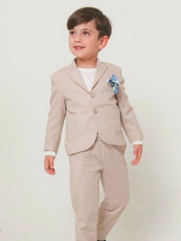 Erkek Çocuk Yaka Mendil Detaylı 3lü Keten Pantolonlu Takım