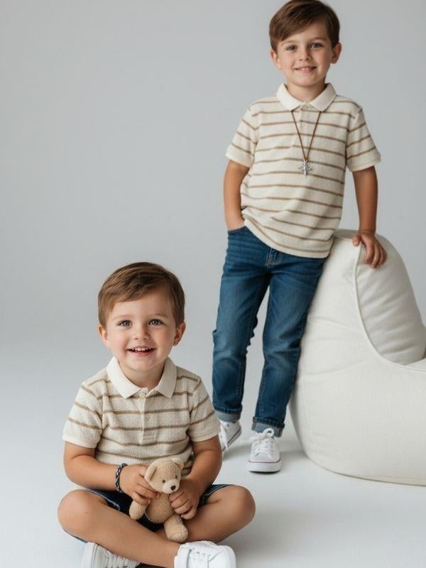 Erkek Çocuk Yakalı Yarım Kollu Düğmeli Triko T-shirt