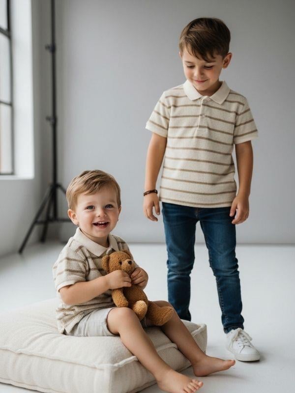 Erkek Çocuk Yakalı Yarım Kollu Düğmeli Triko T-shirt