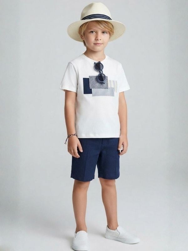 Erkek Çocuk Yama Detaylı Tasarım T-shirt
