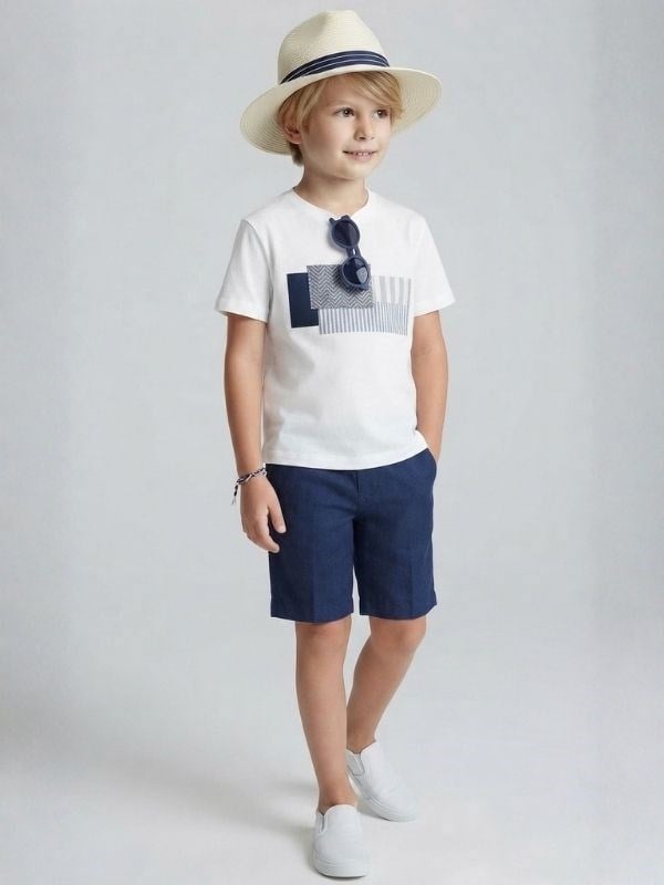 Erkek Çocuk Yama Detaylı Tasarım T-shirt