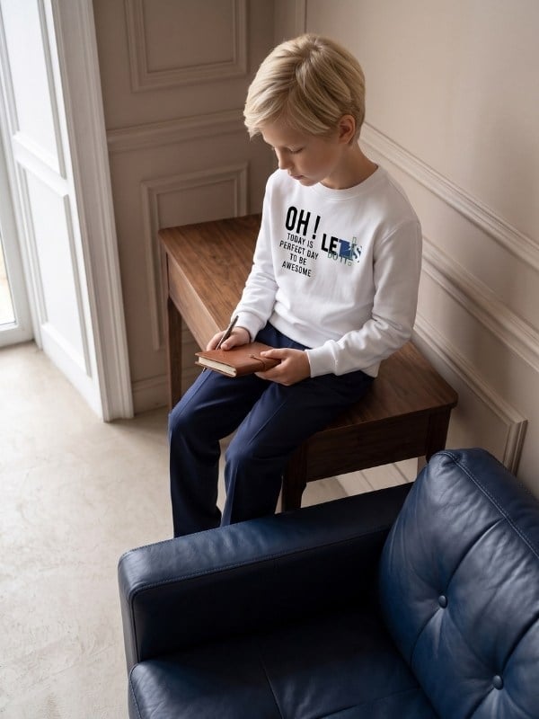 Erkek Çocuk Yazı Baskılı Bisiklet Yaka Sweatshirt