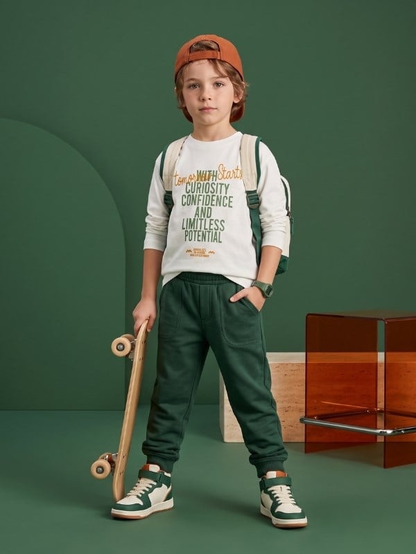 Erkek Çocuk Yazı Baskılı Uzun Kollu T-shirt