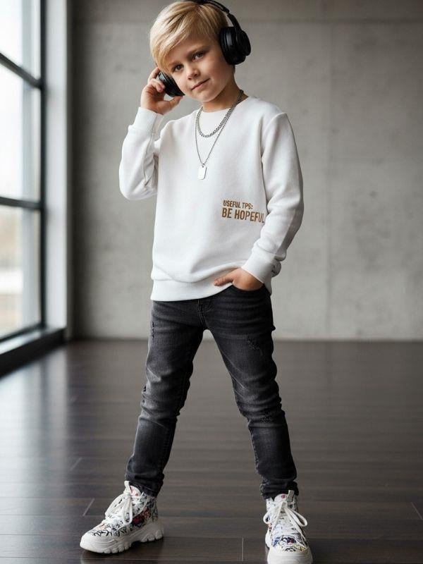 Erkek Çocuk Yazı Detaylı Triko Kazak