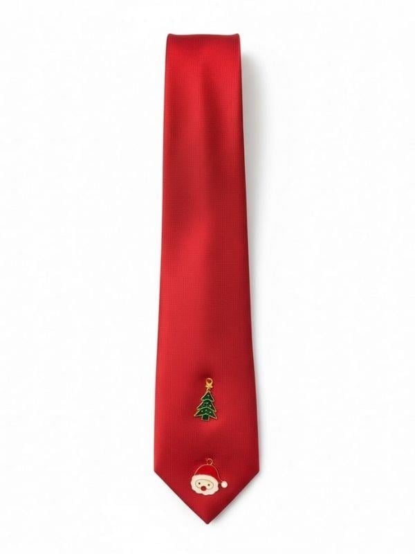 Erkek Çocuk Yılbaşı Temalı Charm Detaylı Kırmızı Saten Kravat