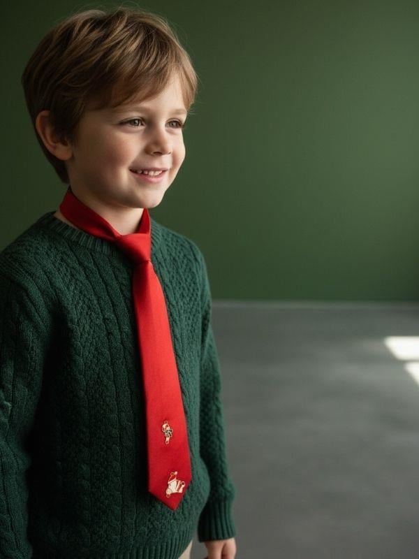 Erkek Çocuk Yılbaşı Temalı Charm İşlemeli Kravat