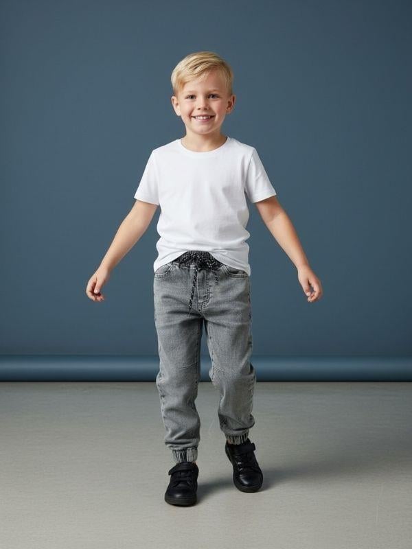 Erkek Çocuk Yumuşak Dokulu Beli Paçası Lastikli Kot Pantolon