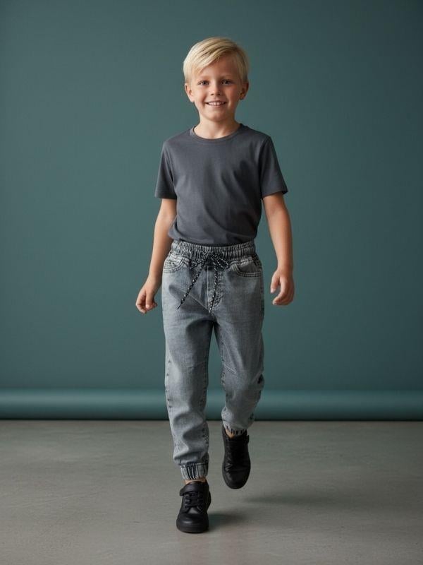 Erkek Çocuk Yumuşak Dokulu Beli Paçası Lastikli Kot Pantolon