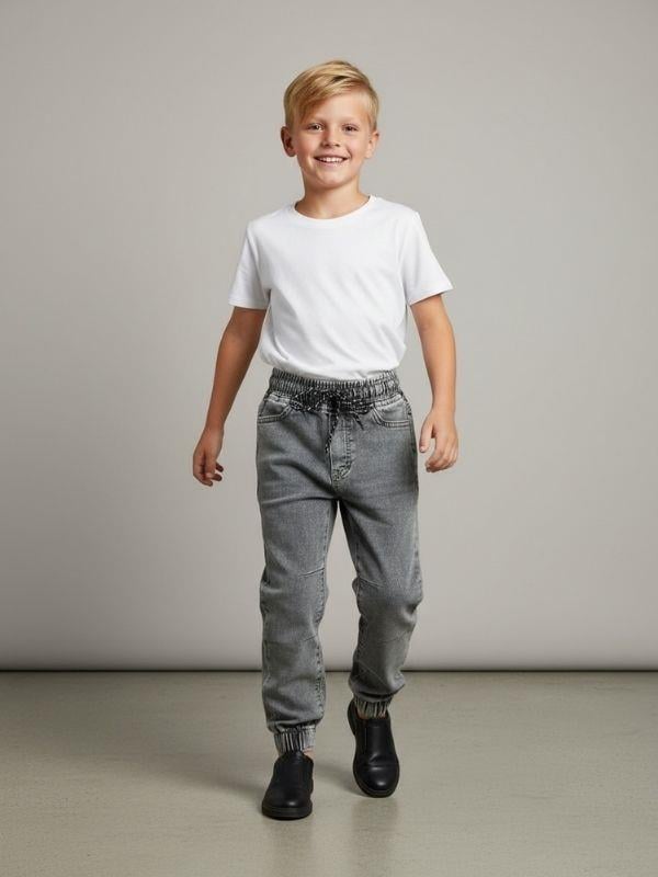 Erkek Çocuk Yumuşak Dokulu Beli Paçası Lastikli Kot Pantolon