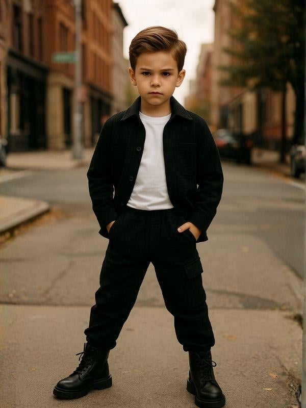 Erkek Çocuk Yumuşak Dokulu Kapitone Kumaş Tasarım Pantolonlu Takım