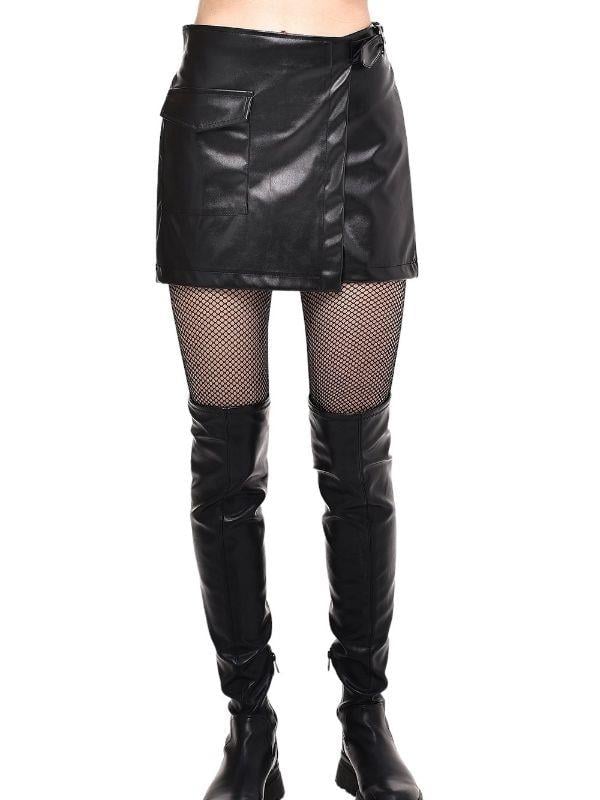 Kadın Deri Büyük Cep Detaylı Arkası Penye Şort Etek