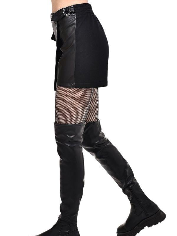 Kadın Deri Büyük Cep Detaylı Arkası Penye Şort Etek